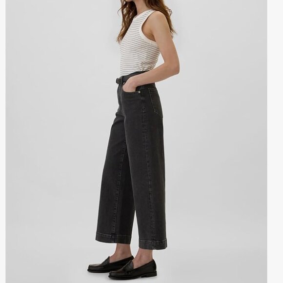 GAP High Rise Black Washed Wide Leg Crop Jeans 00 / 24 - Picture 2 of 9